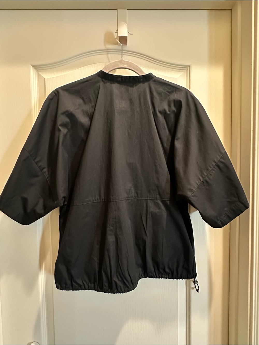 Women’s Short Sleeve Drawstring Jacket Top in Black - Picture 7 of 8